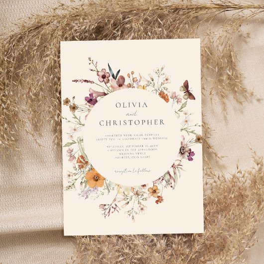 Minimalistisch Boho Wildblume Floral Wedding Einladung