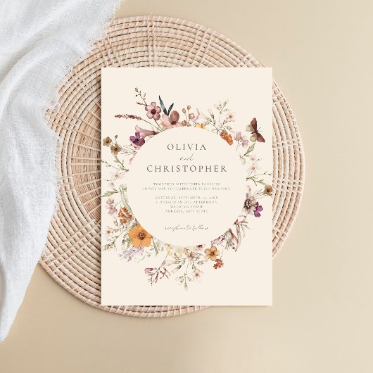 Minimalistisch Boho Wildblume Floral Wedding Einladung