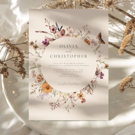 Minimalistisch Boho Wildblume Floral Wedding Einladung