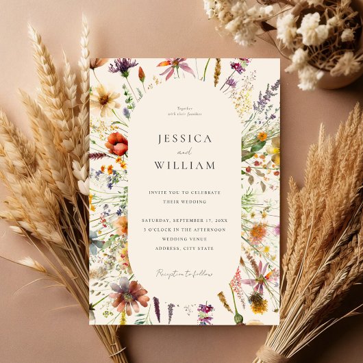 Minimalistisch Boho Wildblume Floral Wedding Einladung