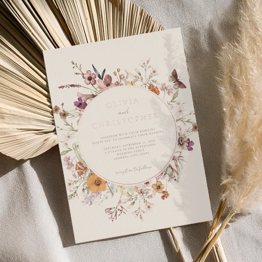 Minimalistisch Boho Wildblume Floral Wedding Folieneinladung