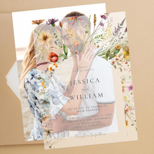 Minimalistisch Boho Wildblume Floral Wedding Pergament Einladungen
