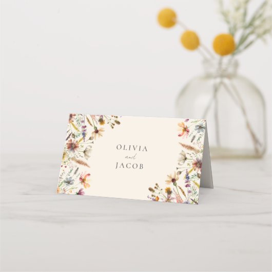 Minimalistisch Boho Wildblume Floral Wedding Platzkarte (Rückseite)