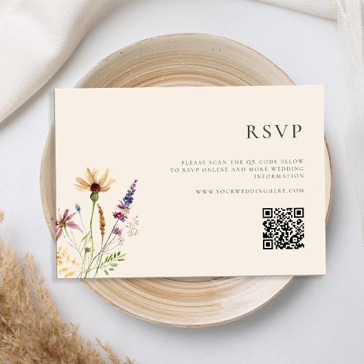 Minimalistisch Boho Wildblume Floral Wedding RSVP Karte