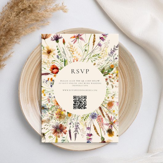 Minimalistisch Boho Wildblume Floral Wedding RSVP Karte