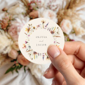 Minimalistisch Boho Wildblume Floral Wedding Runder Aufkleber