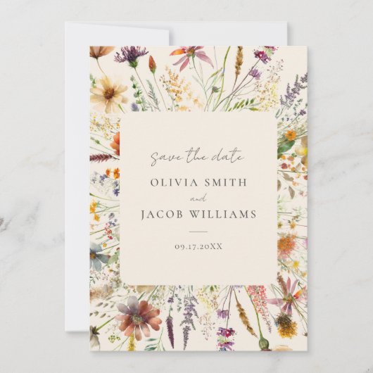 Minimalistisch Boho Wildblume Floral Wedding Save The Date (Vorderseite)