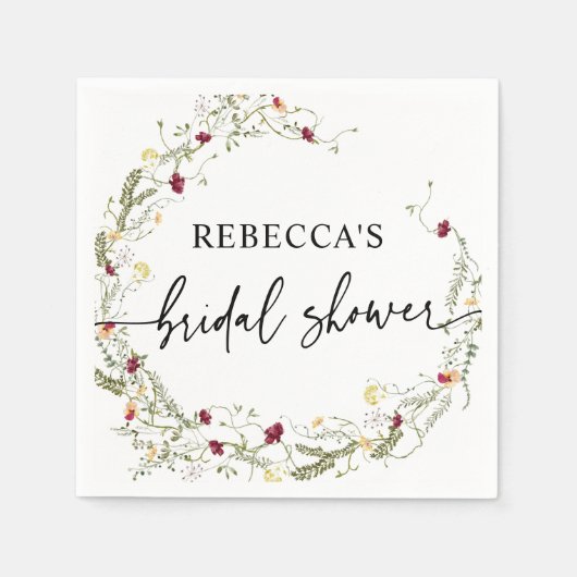 Minimalistisch Boho Wildblume Grünes Brautparty Serviette (Vorderseite)