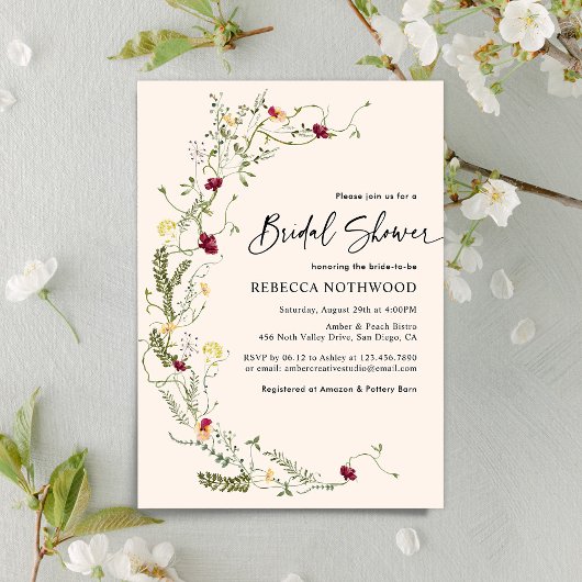 Minimalistisch Boho Wreath Wildblume Brautparty Einladung