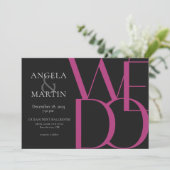 Minimalistisch Bold Magenta Black Wedding Einladung (Stehend Vorderseite)