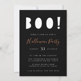 Minimalistisch Boo Halloween Black Party Einladung