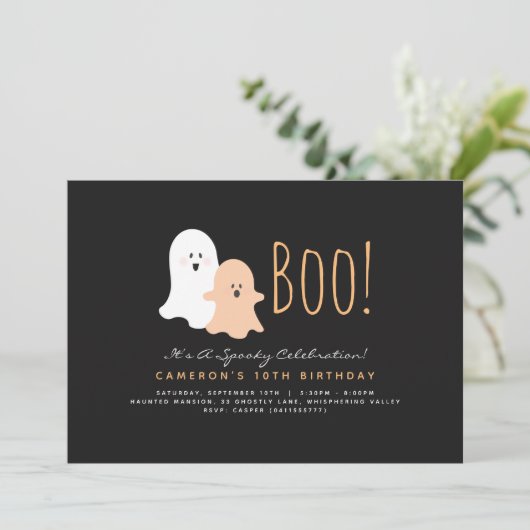 Minimalistisch Boo Niedlich Ghost Halloween Einlad Einladung (Stehend Vorderseite)