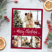 Minimalistisch Bordo White 4 Foto Collage Weihnach Postkarte