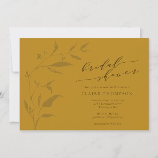 Minimalistisch Botanischer Boho Senf Brautparty Einladung (Vorderseite)