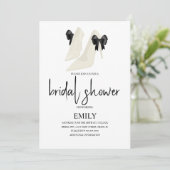Minimalistisch Bow Black Wedding Heelses Brautpart Einladung (Stehend Vorderseite)