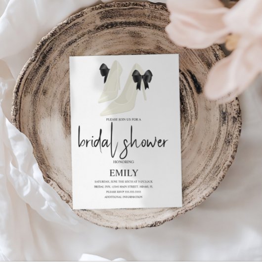Minimalistisch Bow Black Wedding Heelses Brautpart Einladung