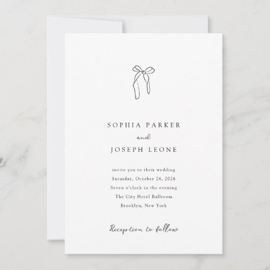 Minimalistisch Bow | Schwarz-Weiß-Hochzeit Einladung (Vorderseite)