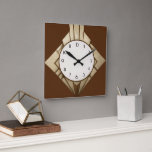 Minimalistisch-braune Art-Deco-Geometrie Quadratische Wanduhr<br><div class="desc">"Art Deko Uhr",  "Art Nouveau Diamond Uhr",  "dunkelbraunes beige gold",  "schlicht minimalistisch minimalistisch 1920er Jahre quadratisch",  "stilvoll raffiniert 1920 Stil",  "minimalistisch abstrakte geometrische Formen",  "Retro Vintag antiken",  "elegantes Design",  "quadratische Uhr",  "altmodische extravagant"</div>