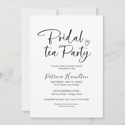 Minimalistisch Bridal Tea Party Einladung (Vorderseite)