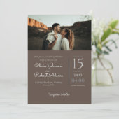 Minimalistisch Brown 2 Fotos Hochzeit Einladung (Stehend Vorderseite)