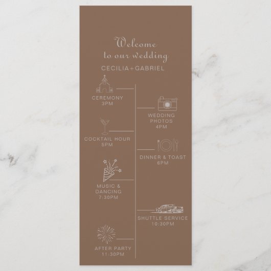 Minimalistisch Brown Abend Boho Timeline Wedding Programm (Vorderseite)
