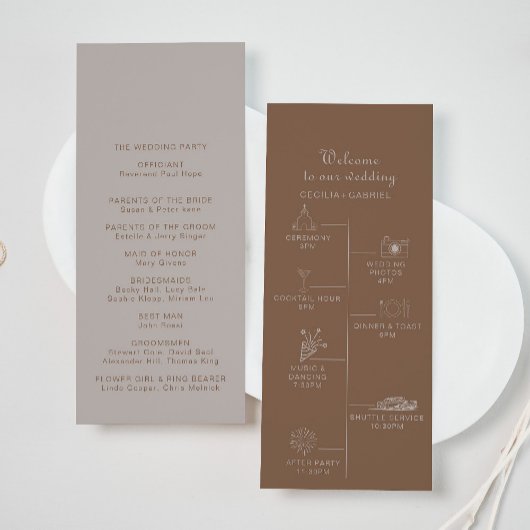 Minimalistisch Brown Abend Boho Timeline Wedding Programm