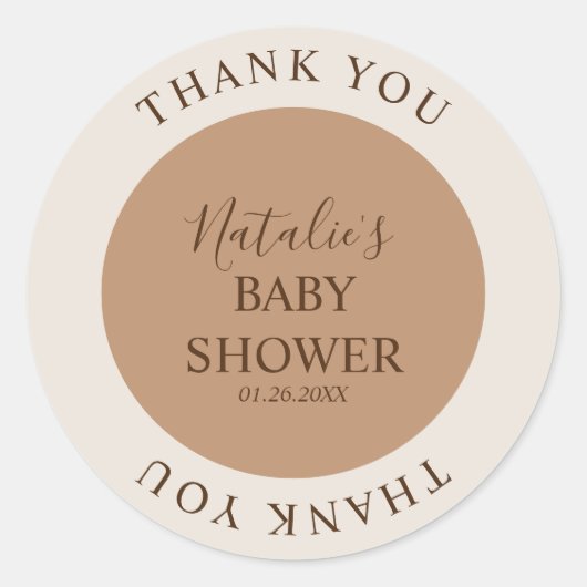 Minimalistisch Brown Baby Dusche Vielen Dank Runder Aufkleber (Vorderseite)