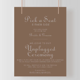 Minimalistisch Brown Boho Wedding Unplugged Zeremo Poster