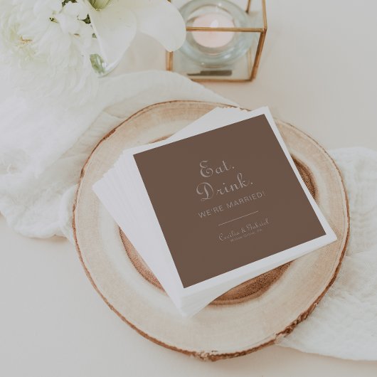 Minimalistisch Brown Eat Drink Wir sind Verheirate Serviette