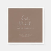 Minimalistisch Brown Eat Drink Wir sind Verheirate Serviette (Vorderseite)