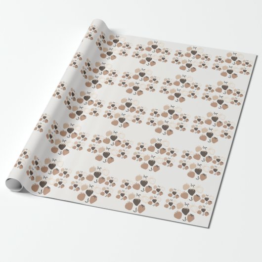 Minimalistisch Brown Hearts Blumenmuster Geschenkpapier (Ungerollt)