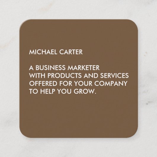 Minimalistisch Brown Quadratische Visitenkarte (Vorderseite)