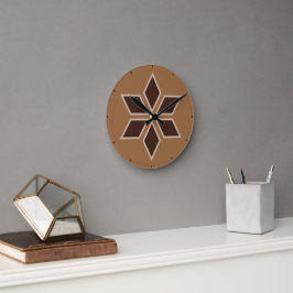 Minimalistisch Brown Rhombus Tile Blossom Runde Wanduhr