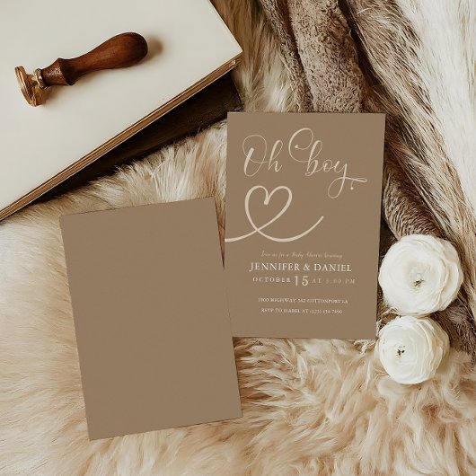 Minimalistisch Brown Tan Elegant Oh Boy Baby Showe Einladung