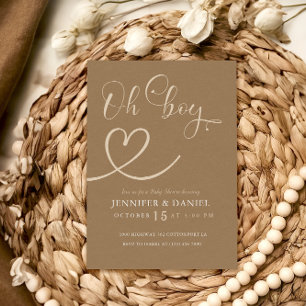 Minimalistisch Brown Tan Elegant Oh Boy Baby Showe Einladung