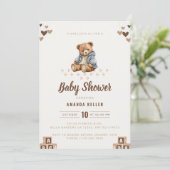 Minimalistisch Brown Teddy Bear Baby Dusche Einlad Einladung (Stehend Vorderseite)