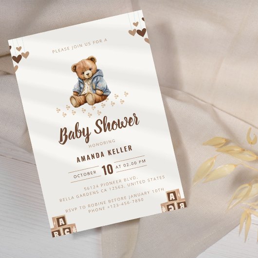 Minimalistisch Brown Teddy Bear Baby Dusche Einlad Einladung