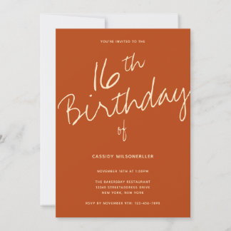 Minimalistisch Burnt Orange 16. Geburtstag Einladung