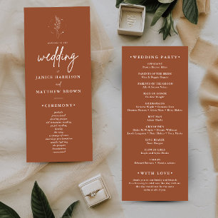 Minimalistisch Burnt Orange Boho Hochzeitsprogramm
