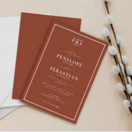 Minimalistisch Burnt Orange Boho Monogram Wedding Einladung