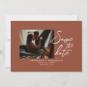 Minimalistisch Burnt Orange Calligraphy Foto Weddi Save The Date (Vorderseite)