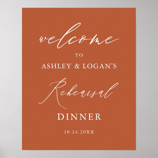 Minimalistisch Burnt Orange Probe Dinner Willkomme Poster (Vorne)