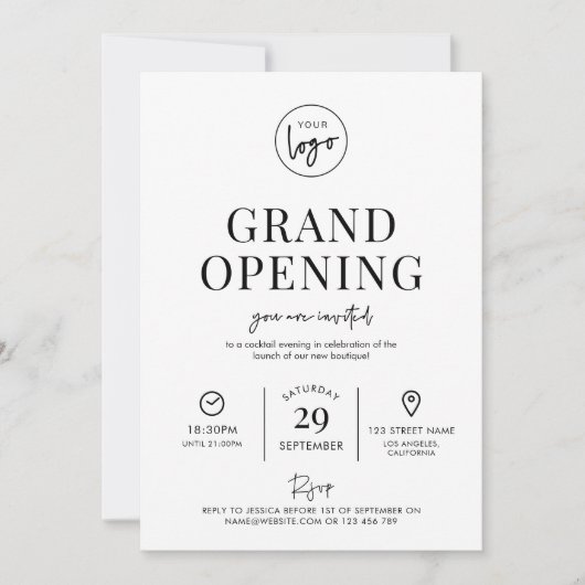 Minimalistisch Business Grand Opening Modern Logo Einladung (Vorderseite)