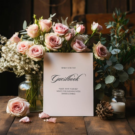 Minimalistisch Calligraphy Guestbook White Wedding Sockelschild