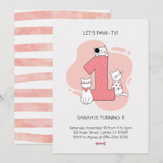 Minimalistisch Cat First Birthday Einladung
