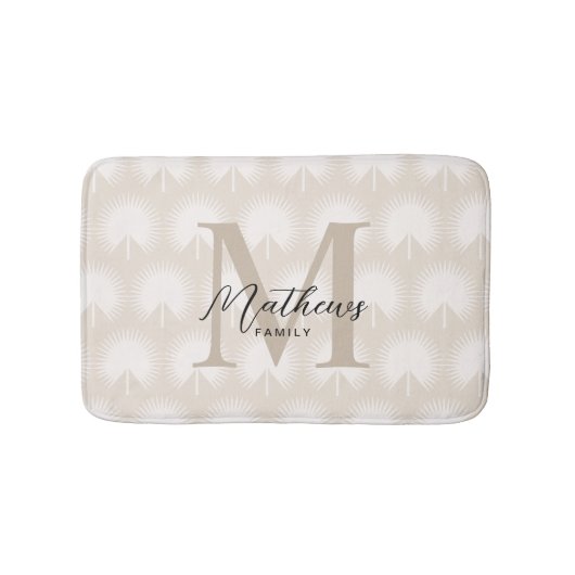Minimalistisch Chic Beige Anahaw Leaf Script Monog Badematte (Vorderseite)