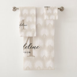 Minimalistisch Chic Beige Anahaw Leaf Script Monog Badhandtuch Set