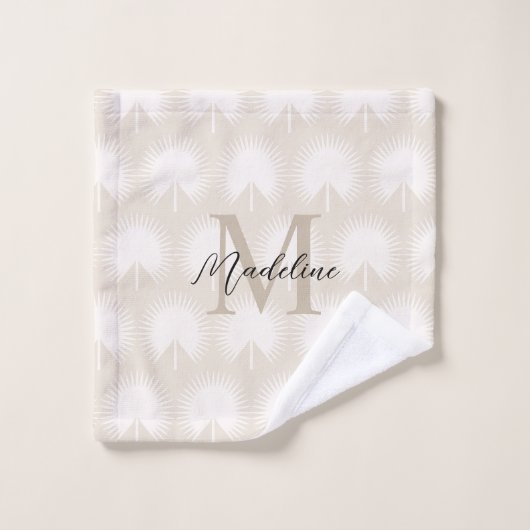 Minimalistisch Chic Beige Anahaw Leaf Script Monog Badhandtuch Set (Waschlappen)