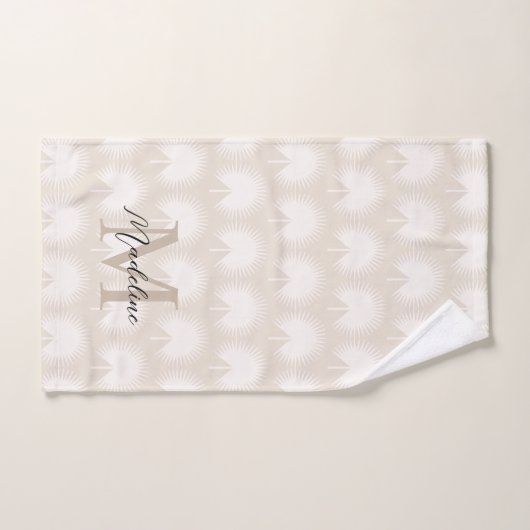 Minimalistisch Chic Beige Anahaw Leaf Script Monog Badhandtuch Set (Handtuch)
