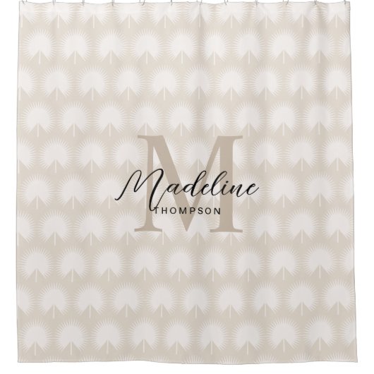 Minimalistisch Chic Beige Anahaw Leaf Script Monog Duschvorhang (Vorderseite)